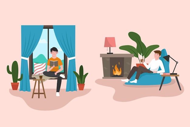 Free Vector flat-hand drawn hygge lifestyle illustration