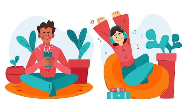 Free Vector flat-hand drawn hygge lifestyle illustration