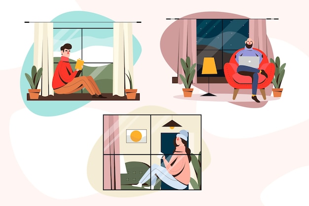 Free Vector flat-hand drawn hygge lifestyle scenes