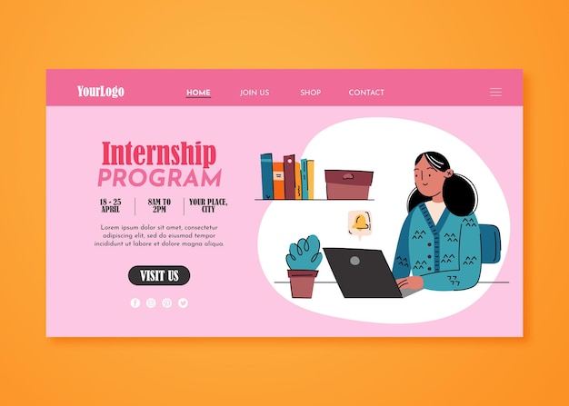 Flat hand drawn internship landing page