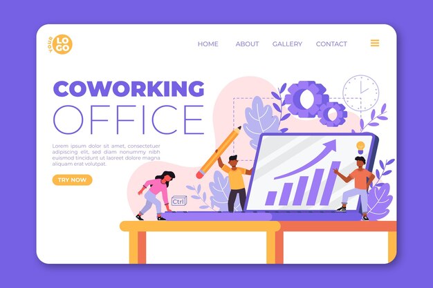 Flat hand drawn landing page coworking  office