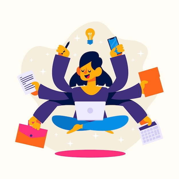 Free Vector flat-hand drawn multitask businesswoman illustration