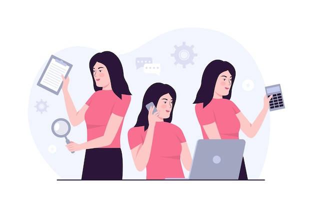 Free Vector flat-hand drawn multitasking businesswoman illustration