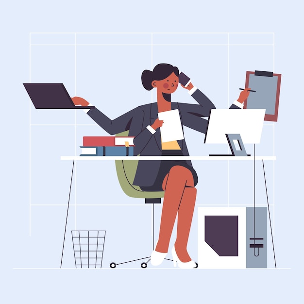 Free Vector flat-hand drawn multitasking businesswoman illustration