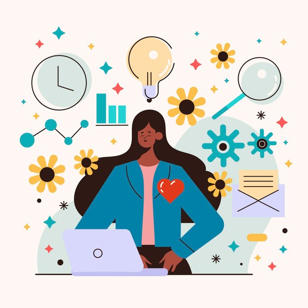 Flat-hand drawn multitasking businesswoman illustration