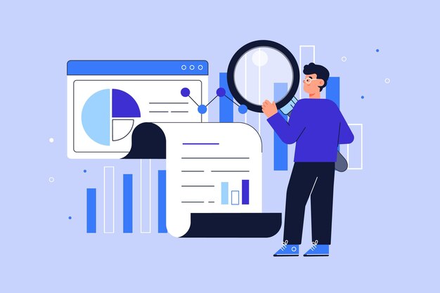 Flat-hand drawn people analyzing growth charts