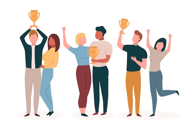 Flat-hand drawn people celebrating an achievement illustration