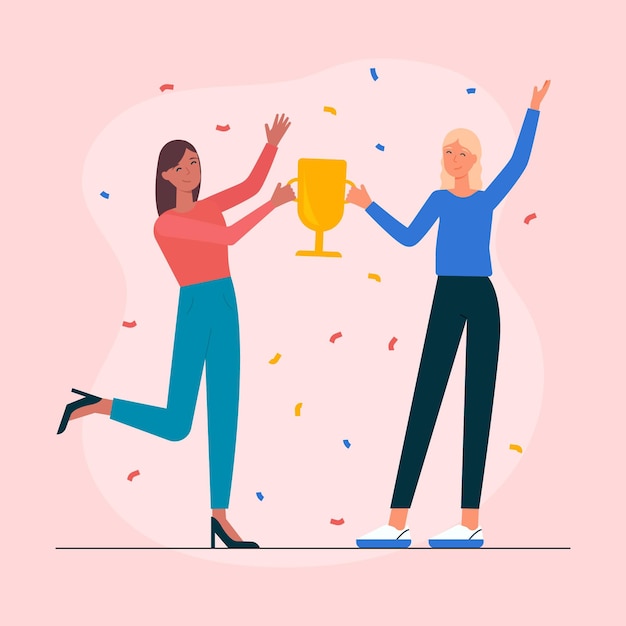 Free Vector flat-hand drawn people celebrating an achievement illustration