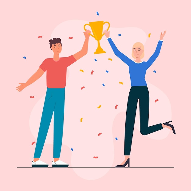 Free Vector flat-hand drawn people celebrating an achievement illustration