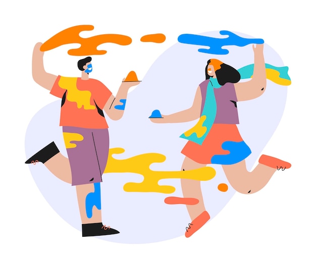 Flat-hand drawn people celebrating holi festival illustration