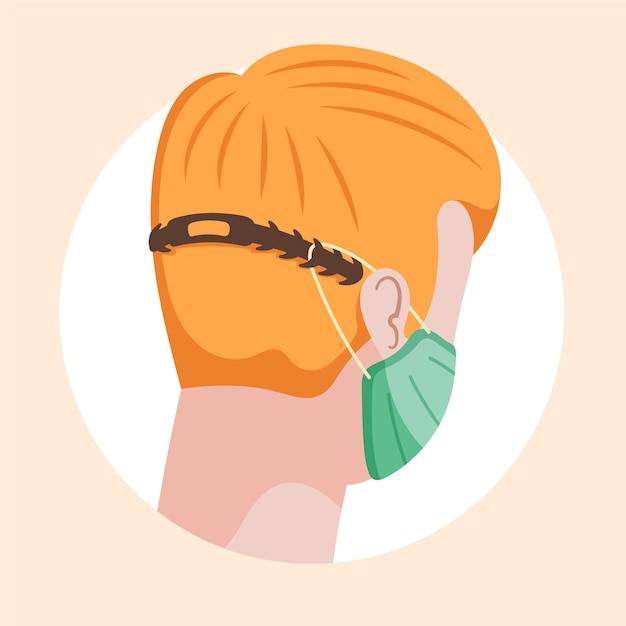 Free Vector flat-hand drawn people wearing an adjustable face mask strap