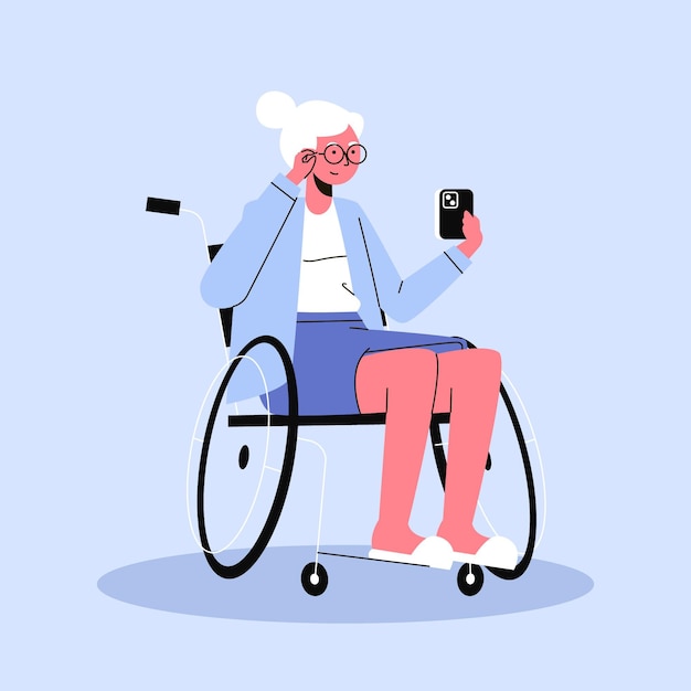 Flat-hand drawn seniors using technology illustration