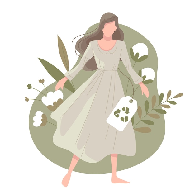 Free Vector flat-hand drawn sustainable fashion illustration with woman and cotton