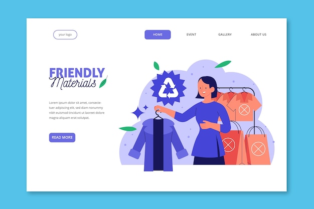 Free Vector flat-hand drawn sustainable fashion landing page template