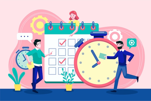 Flat-hand drawn time management illustration