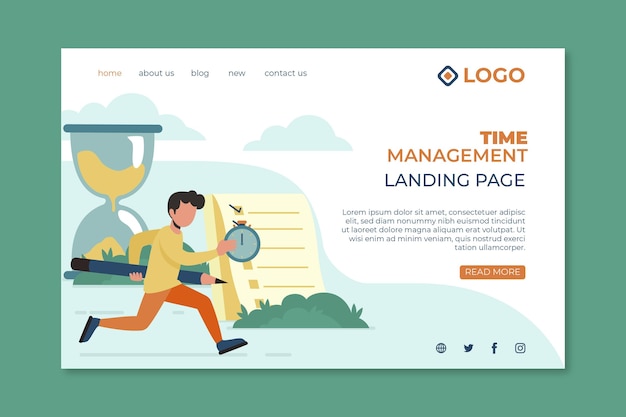 Flat-hand drawn time management landing page template