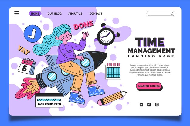 Flat-hand drawn time management landing page