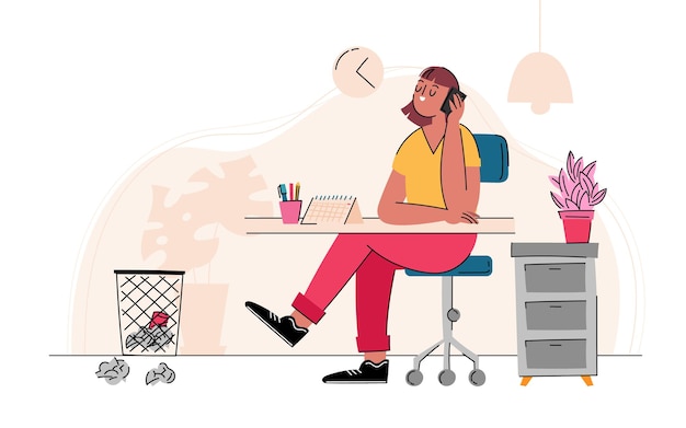 Flat hand drawn working from home concept illustration