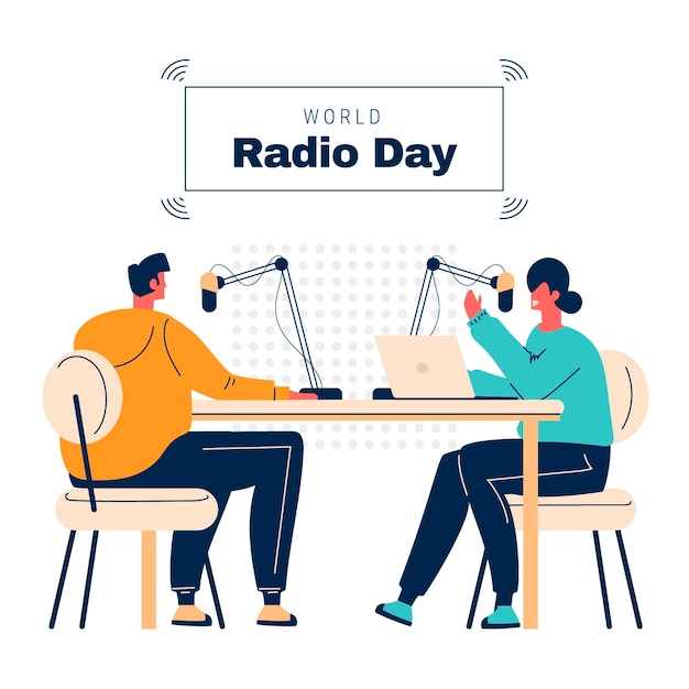 Flat hand drawn world radio day