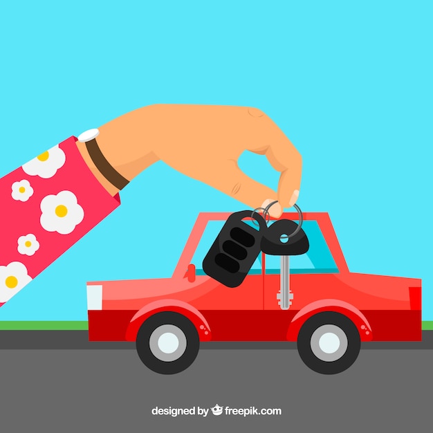 Free Vector flat hand holding car key background