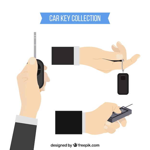 Free vector flat hand holding car key background