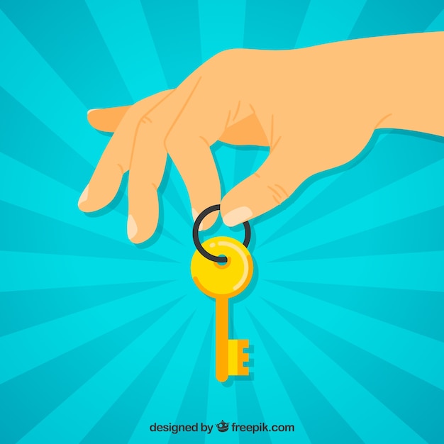 Flat hand holding house key background