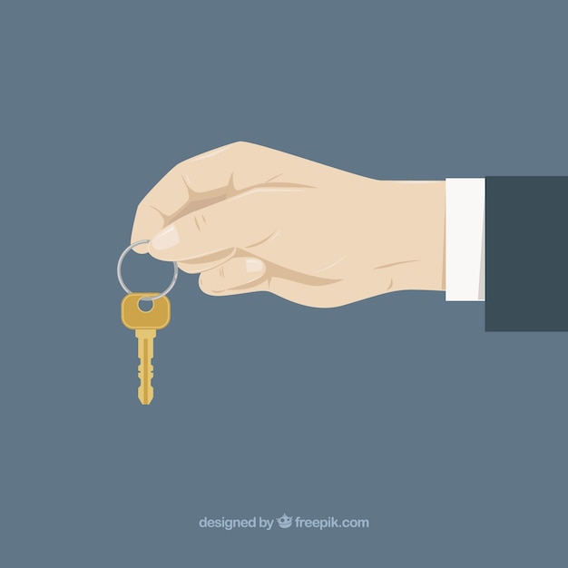 Free Vector flat hand holding house key background