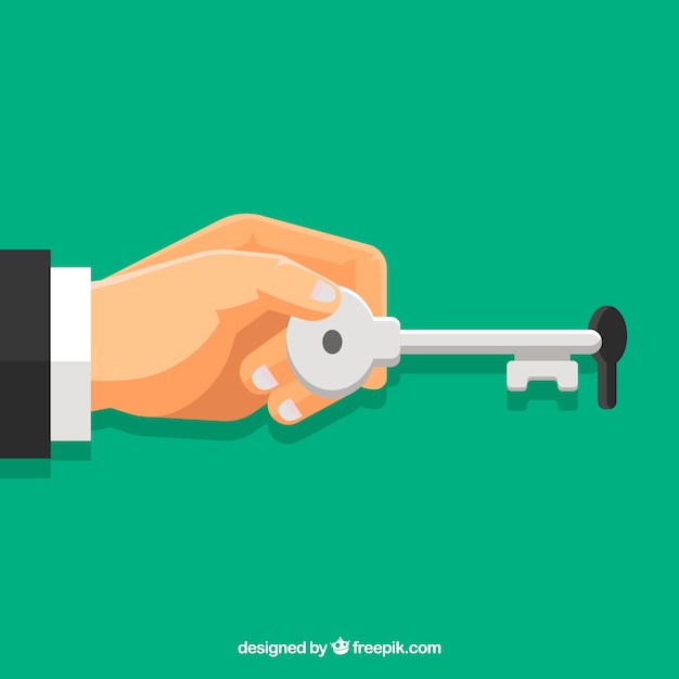 Flat hand holding house key background