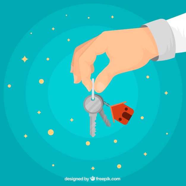 Free Vector flat hand holding house key background