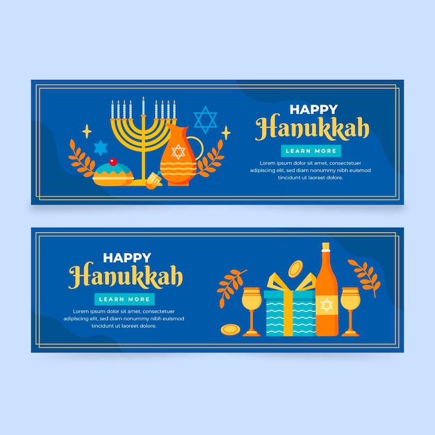 Free vector flat hanukkah horizontal banners set