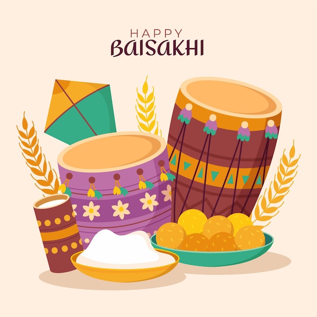 Free vector flat happy baisakhi illustration