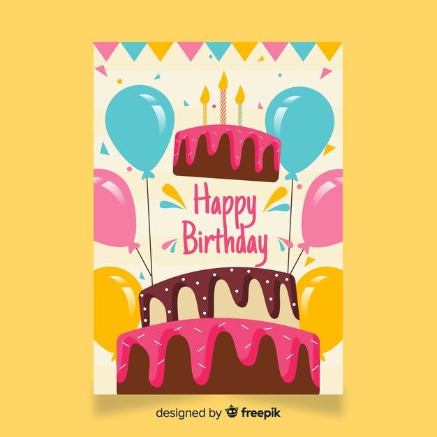 Flat happy birthday card template