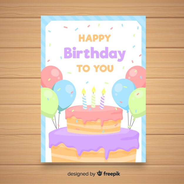 Flat happy birthday card template