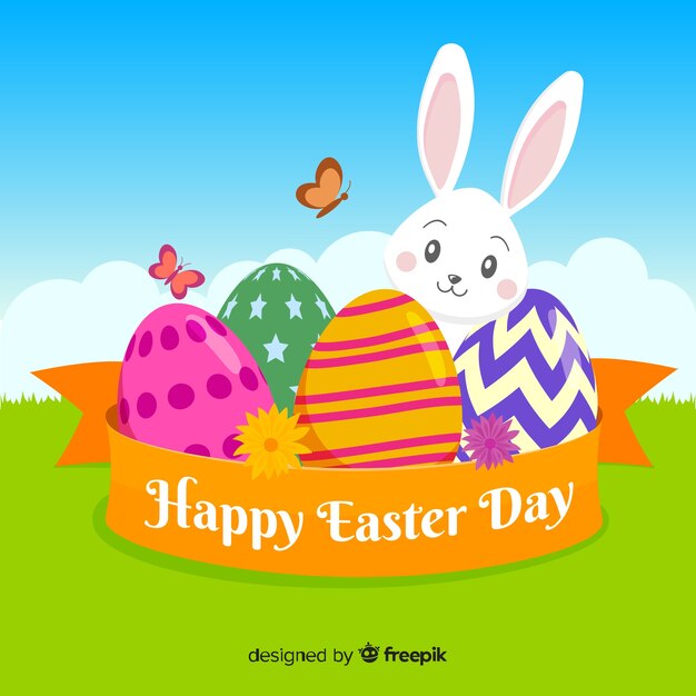 Flat happy easter day background