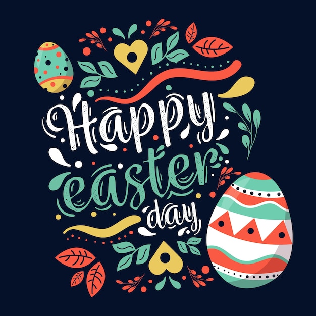 Flat happy easter day lettering concept