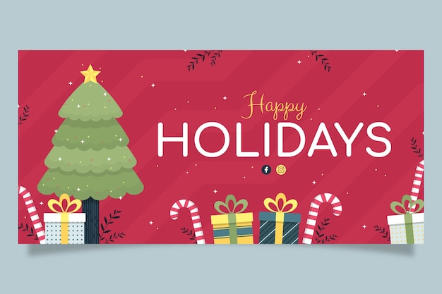 Flat happy holidays christmas banner