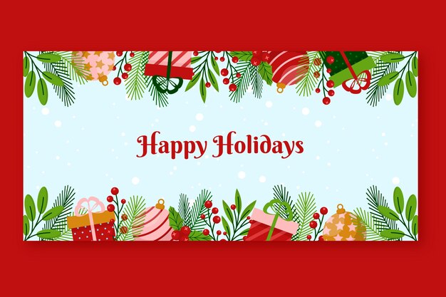 Flat happy holidays horizontal banner