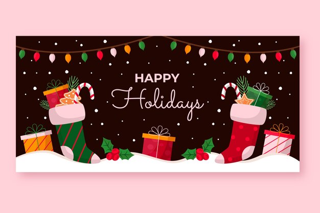 Flat happy holidays horizontal banner