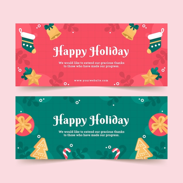 Flat happy holidays horizontal banners set