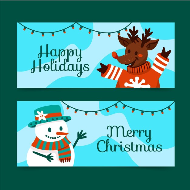 Flat happy holidays horizontal banners set