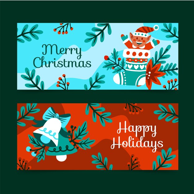 Flat happy holidays horizontal banners set