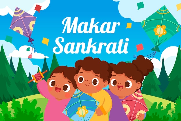 Flat happy makar sankranti background