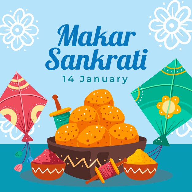 Flat happy makar sankranti background