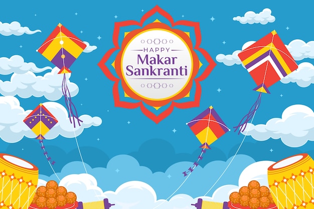 Flat happy makar sankranti background