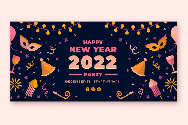 Flat happy new year 2022 horizontal banner