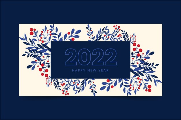 Flat happy new year 2022 horizontal banner