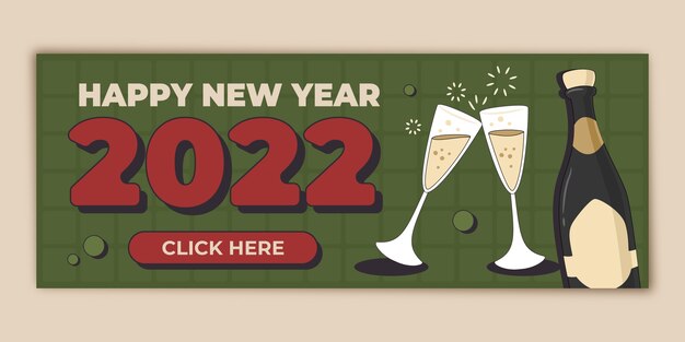 Flat happy new year 2022 horizontal banner