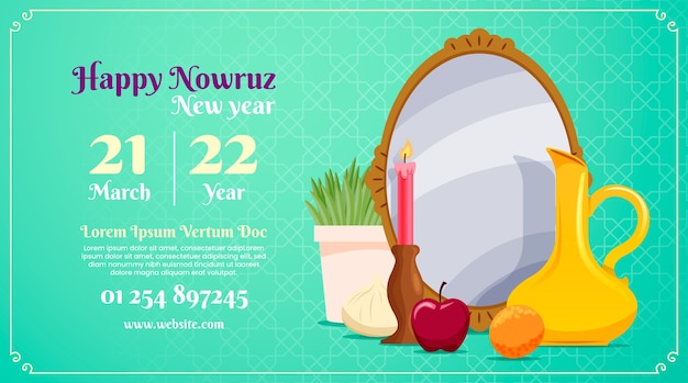 Flat happy nowruz horizontal banner