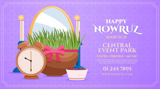 Flat happy nowruz horizontal banner