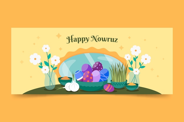 Flat happy nowruz horizontal banner